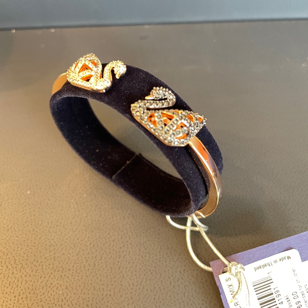 Swarovski Facet Swan bangle, Swan, Black, Mixed metal finish